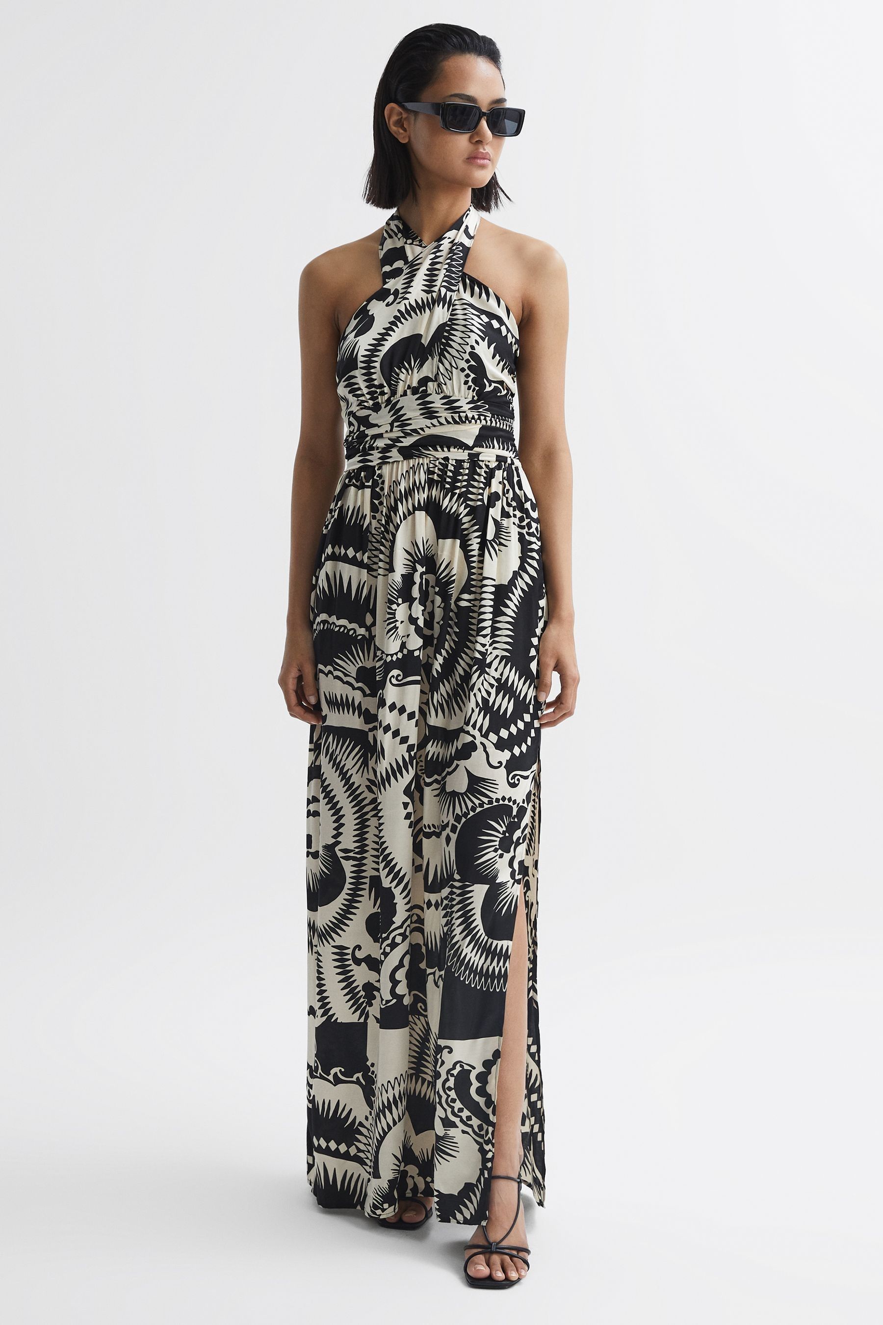 Black and white halter dress sales
