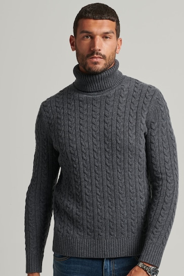 Buy Superdry Grey Cable Roll Neck Jumper from the Next UK online shop
