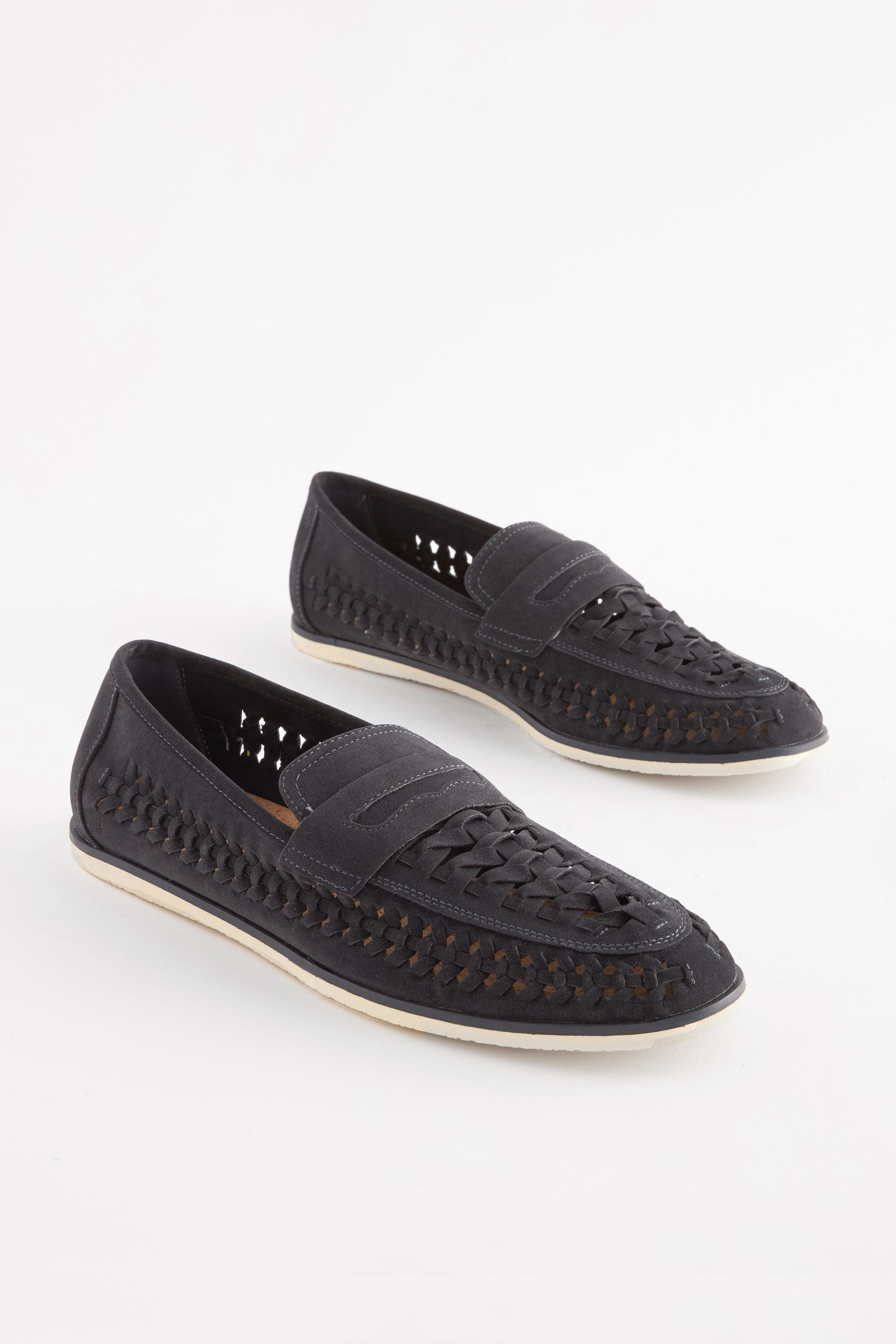 Navy cheap weave loafers