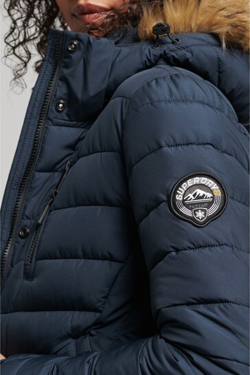 Buy Superdry Blue Faux Fur Hooded Longline Puffer Coat from the Next UK  online shop