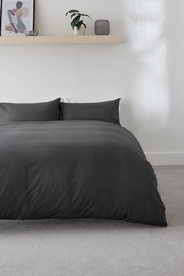 Charcoal Grey Easy Care Polycotton Plain Duvet Cover and Pillowcase Set