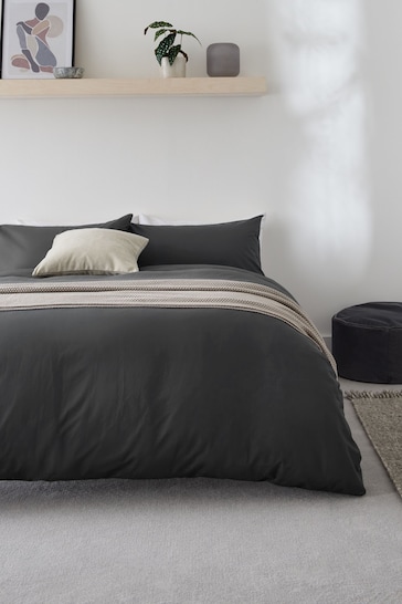 Charcoal Grey Easy Care Polycotton Plain Duvet Cover and Pillowcase Set