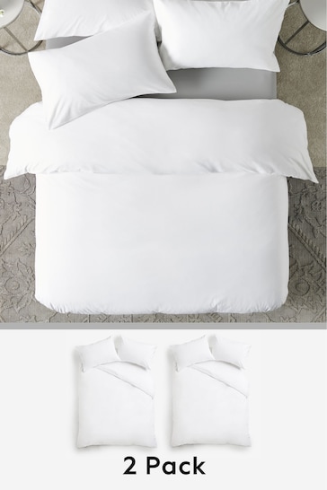 White Easy Care Polycotton 2 Pack Duvet Cover and Pillowcase Set