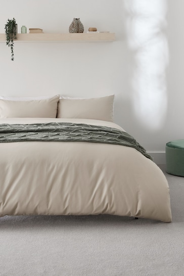 Natural Easy Care Polycotton Plain Duvet Cover and Pillowcase Set