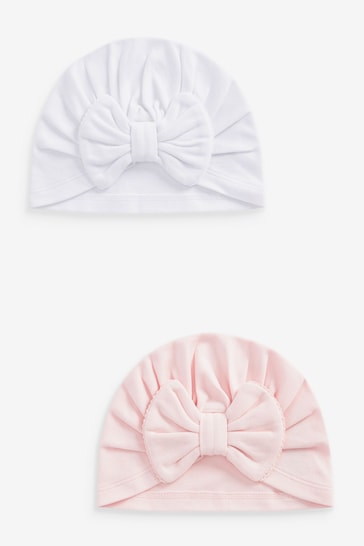 Pink/White Big Bow 2 Pack Baby Turbans (0mths-2yrs)