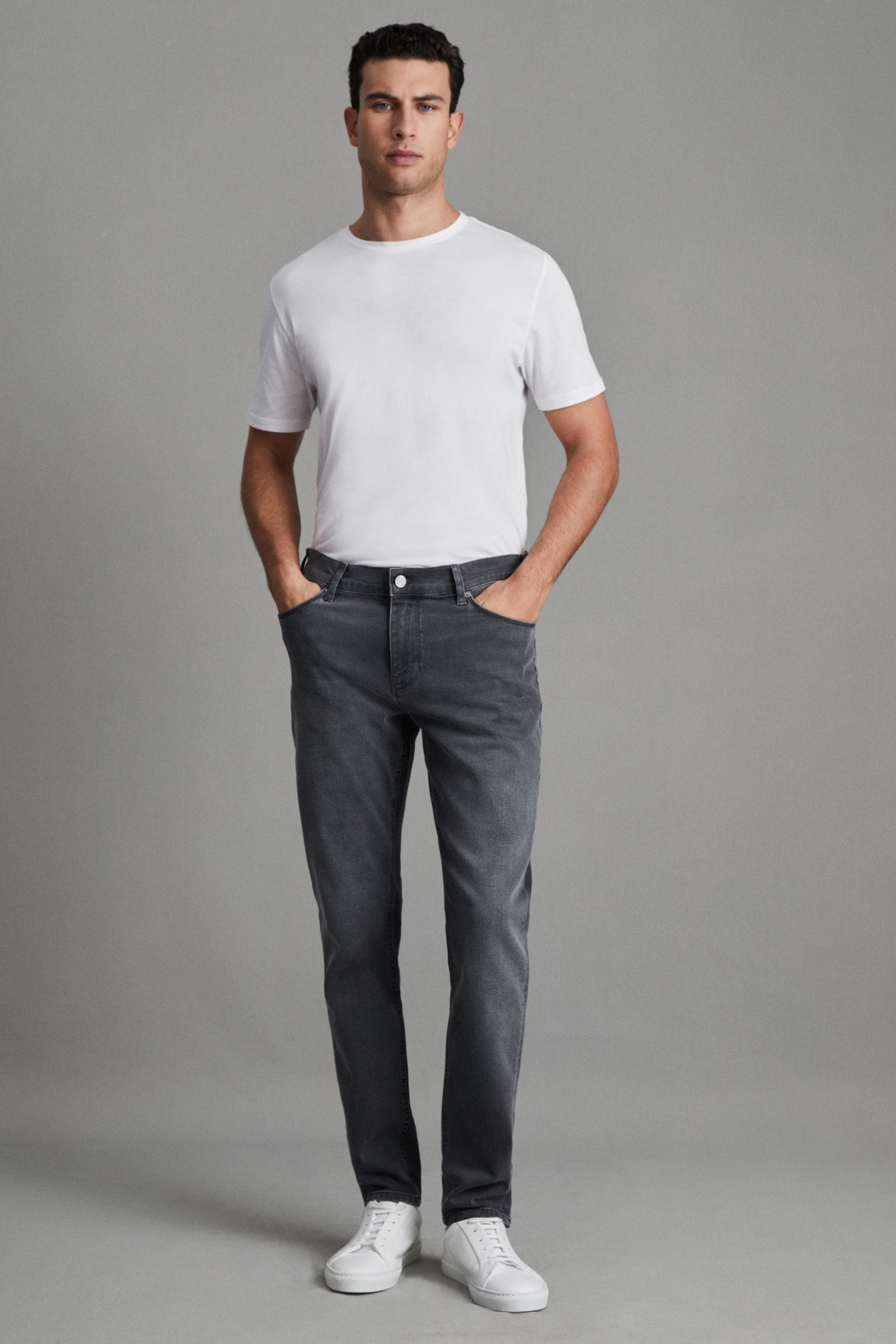 Buy Reiss Grey Robin Slim Fit Washed Jersey Jeans from the Next UK