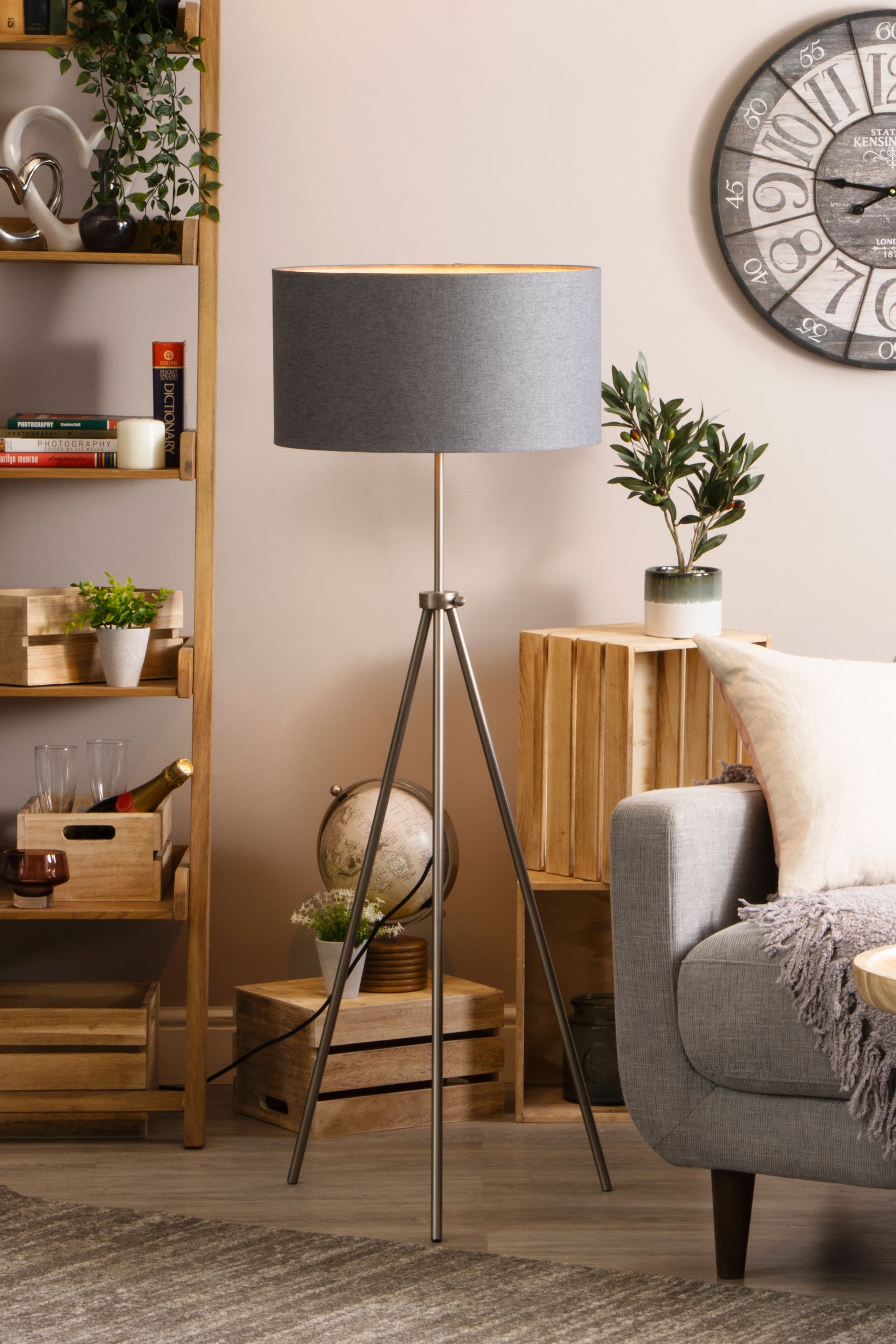 Tripod silver outlet floor lamp