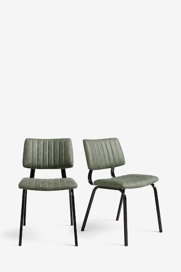 Set of 2 Arona Faux Leather Khaki Green Aiden Non Arm Dining Chairs