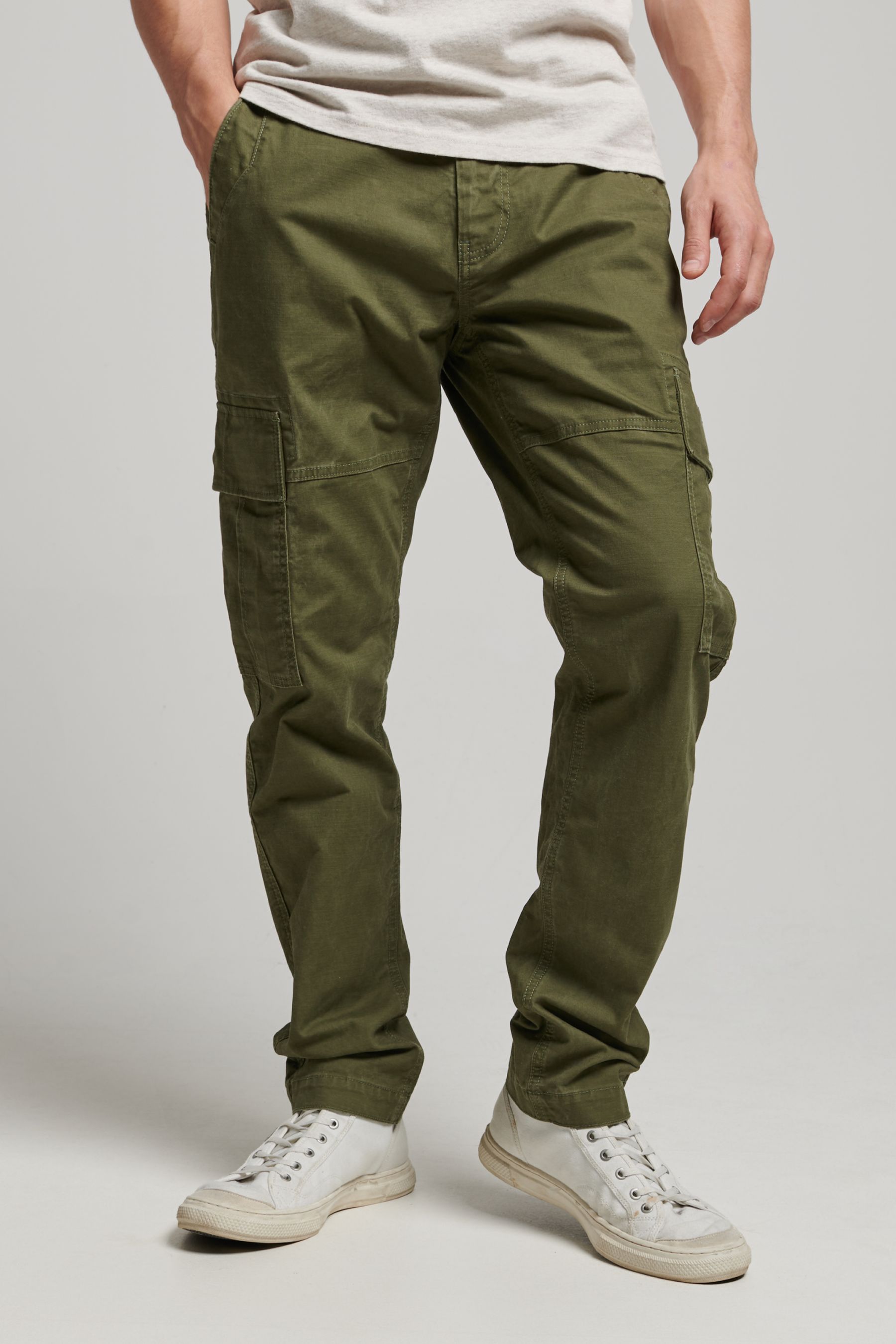 Mens Utility Trousers  Tan Twill  Cargo Style  Percival Menswear