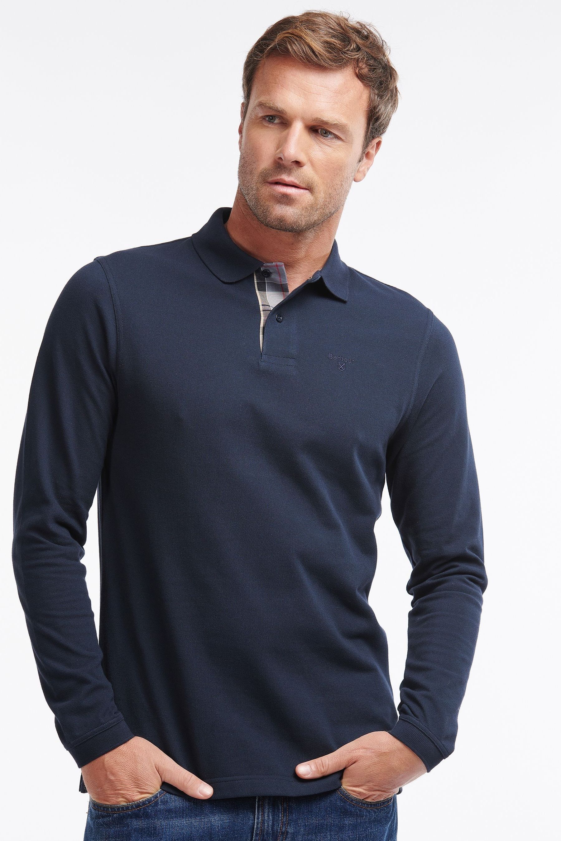 Buy Barbour Navy Essential Long Sleeve Sports Polo Shirt from the