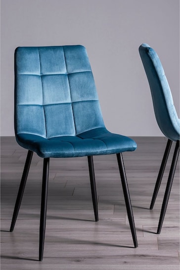 Bentley Designs Set of 2 Petrol Blue Mondrian Velvet Fabric Chairs