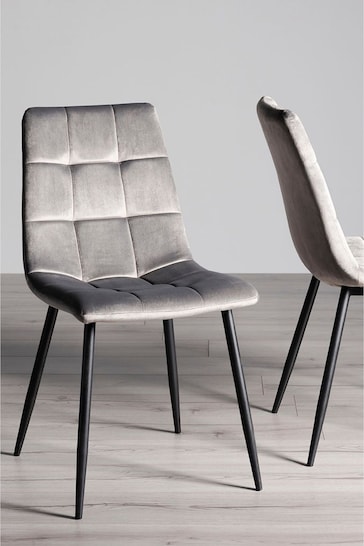 Bentley Designs Set of 2 Grey Mondrian Velvet Fabric Chairs
