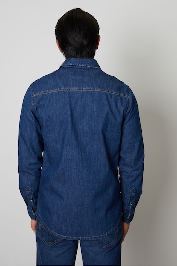 Threadbare Mid Blue Denim Long Sleeve Cotton Shirt