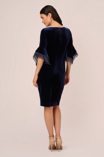 Adrianna Papell Blue Velvet Bell Sleeve Short Dress