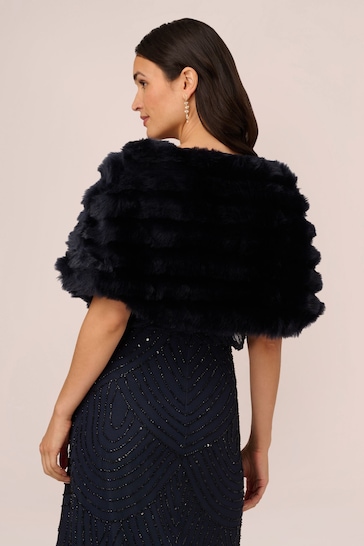 Adrianna Papell Blue Faux Fur Brooch Coverup