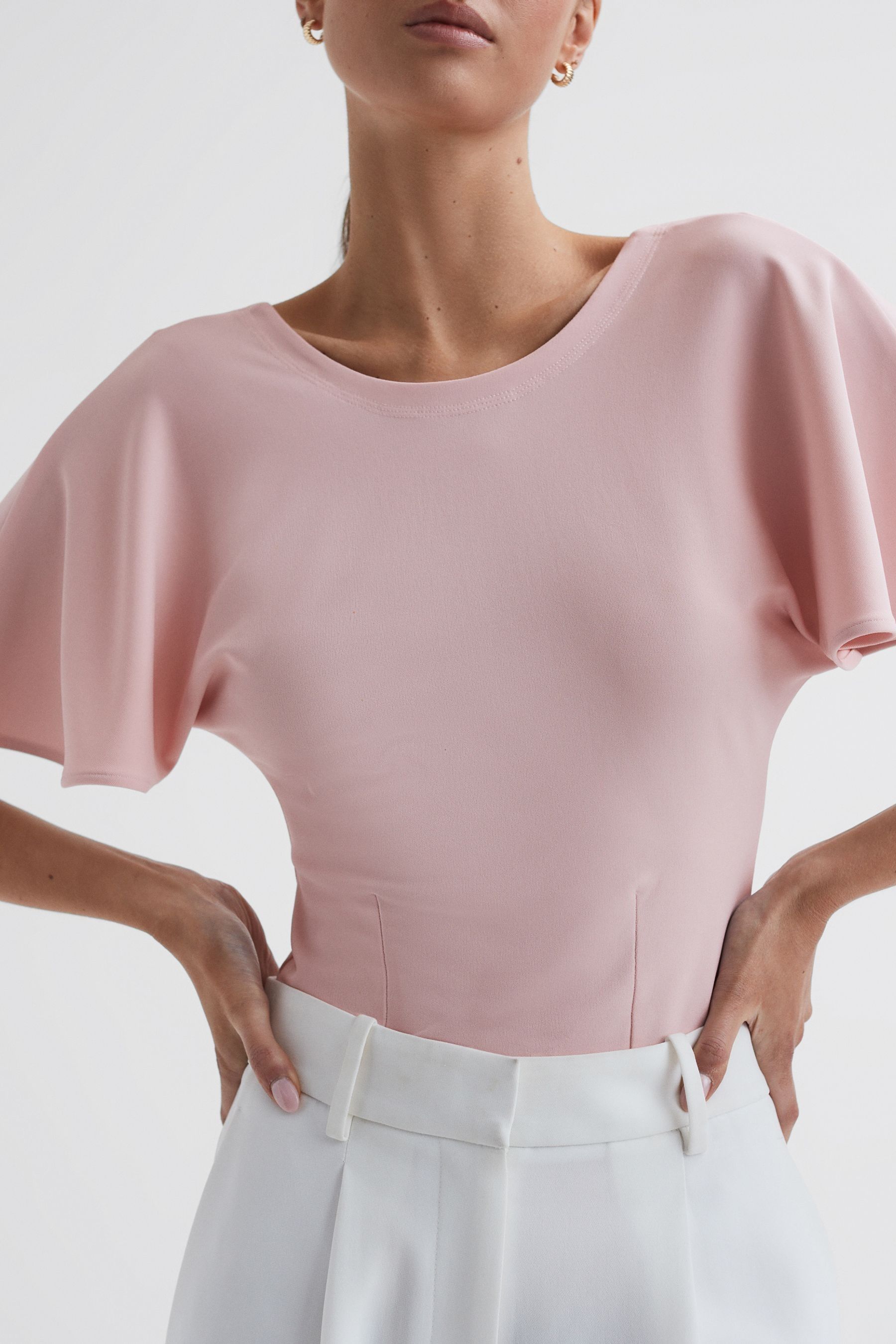 Buy Reiss Light Pink Connie Fluid Sleeve Crepe T Shirt from the Next UK online shop