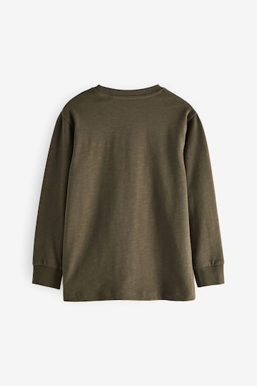 Tan Brown/Khaki Green Long Sleeve Cosy T-Shirts 4 Pack (3-16yrs)