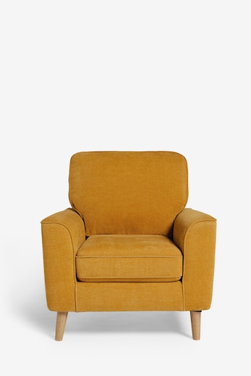 Fine Chenille Ochre Yellow, Oak Effect Leg Stamford Accent Chair