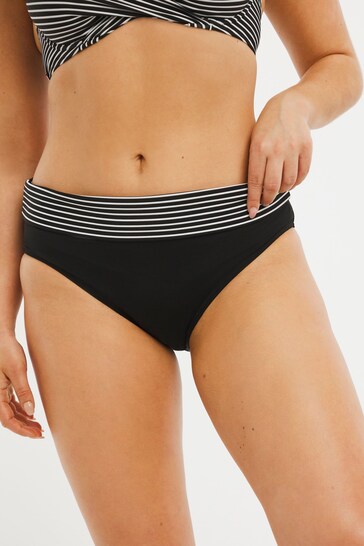 Figleaves Black Stripe Tailor Fold Bikini Bottoms