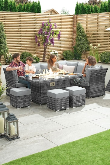 Nova Outdoor Living Grey Nova Outdoor Living 9 Seat Rattan Effect Garden Firepit Sofa Set