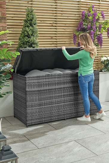 Nova Outdoor Living Grey Large Rattan Effect Garden Cushion Storage Box