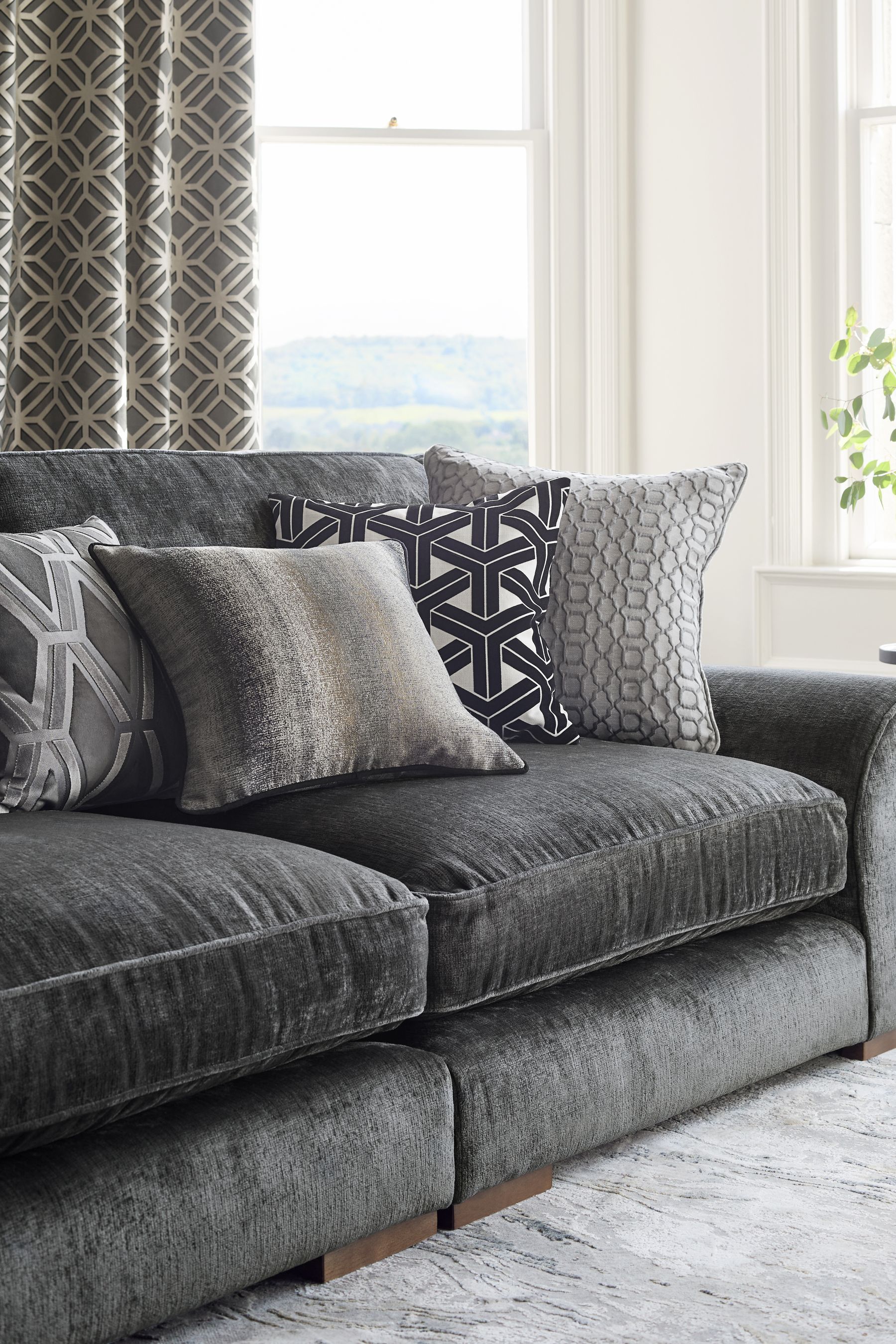 Cushions on shop dark grey couch