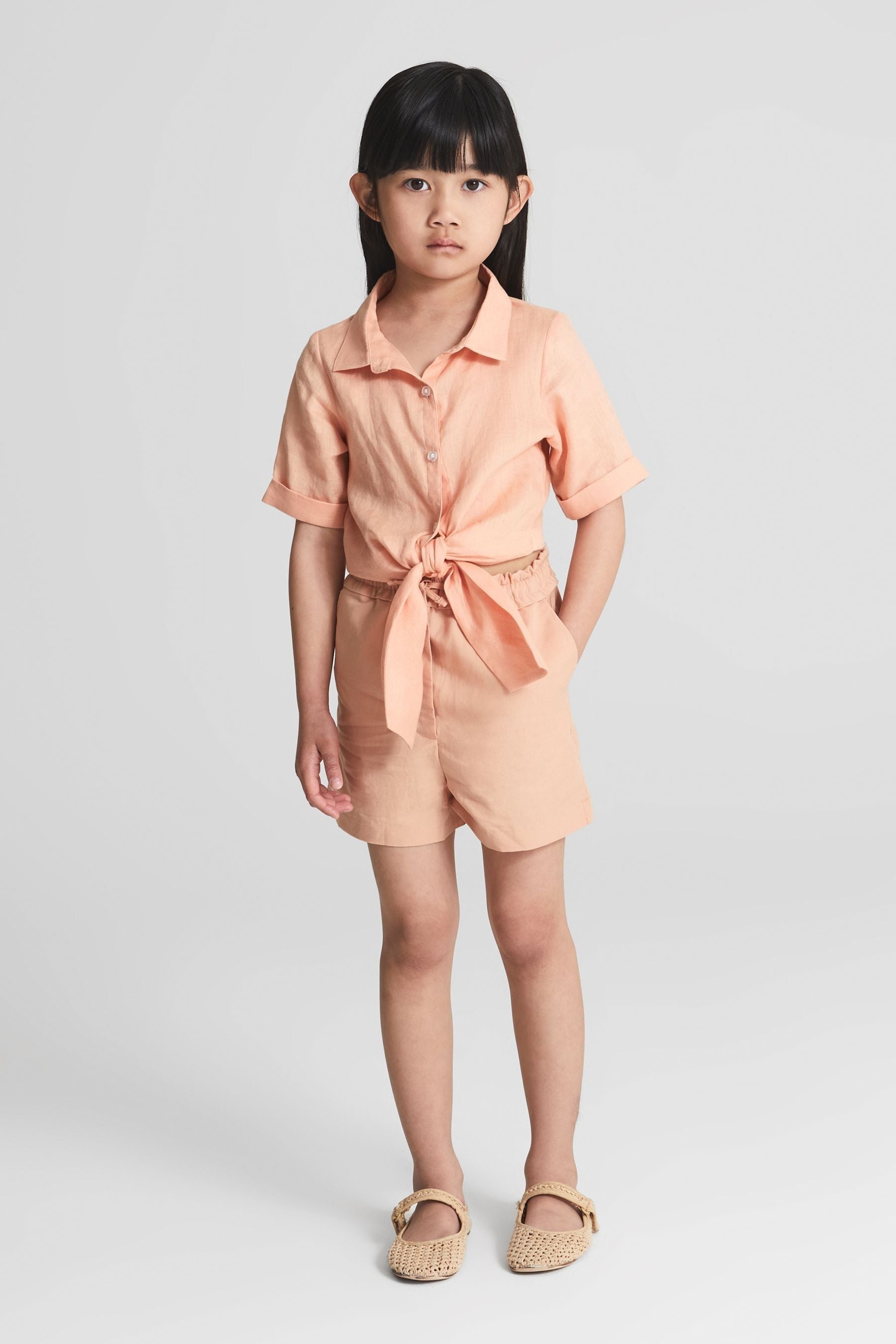 Reiss Pink Macey Junior Linen Shorts