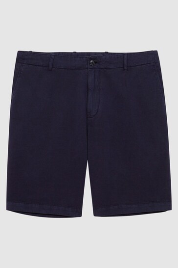 Reiss Navy Ezra Cotton-Linen Blend organic Shorts