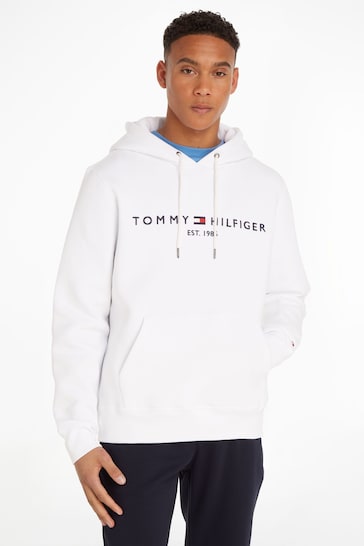 Tommy Hilfiger Mens White Logo Hoodie