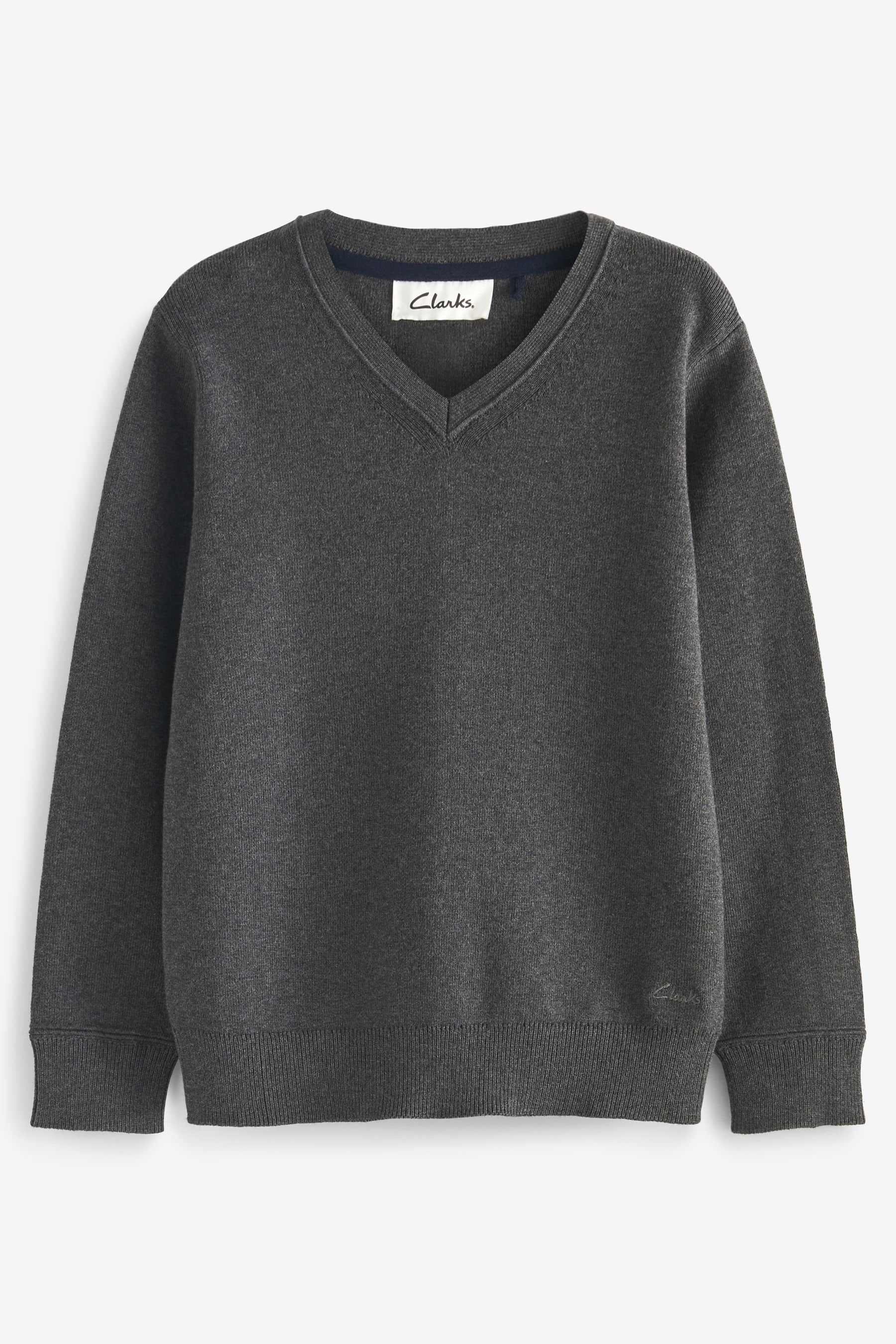 Buy Clarks Grey Long Sleeve School Knitted V Neck Jumper from the