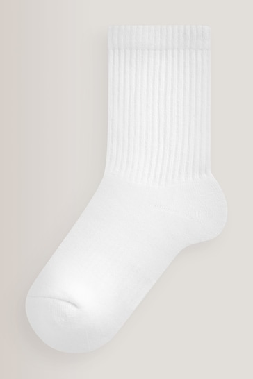 White 10 Pack Cotton Rich Cushioned Footbed Ribbed Socks