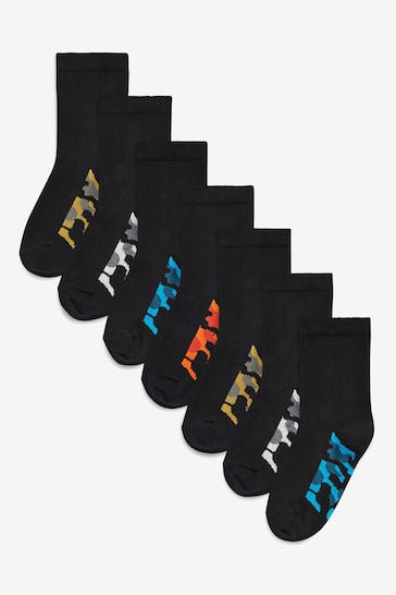 Black Camouflage Footbed 7 Pack Cotton Rich Socks