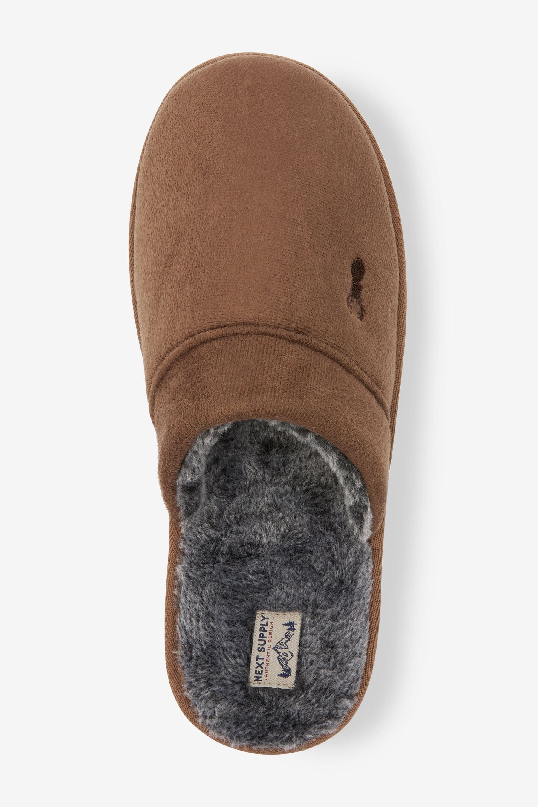 Tan Brown Stag Faux Fur Lined Mule Slippers