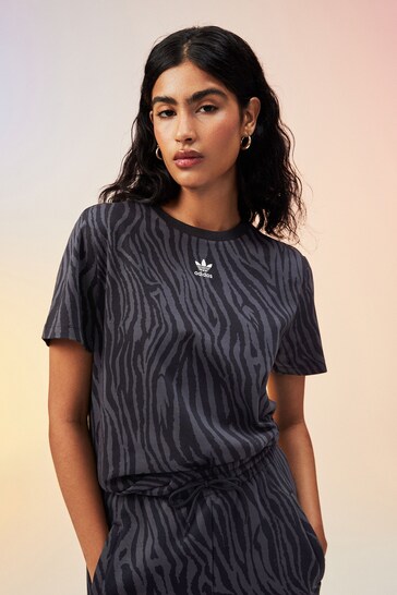 Buy adidas originals Allover Zebra Animal Print Essentials Black T-Shirt  from the Next UK online shop