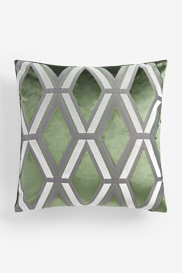 Olive Green Collection Luxe Velvet Geo 50 x 50cm Cushion