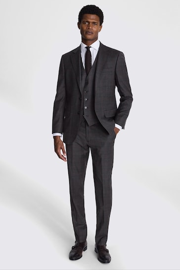 MOSS Tailored Fit Grey Wool Check Suit: Jacket
