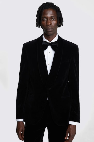 MOSS Black Slim Fit Velvet Suit: Jacket