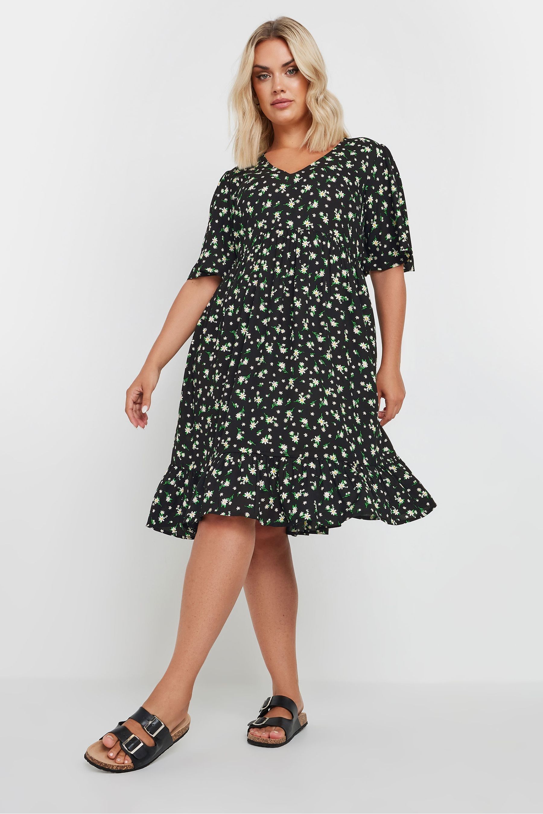 Black dress floral print best sale
