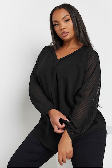 Yours Curve Black Burnout Sleeve Blouse