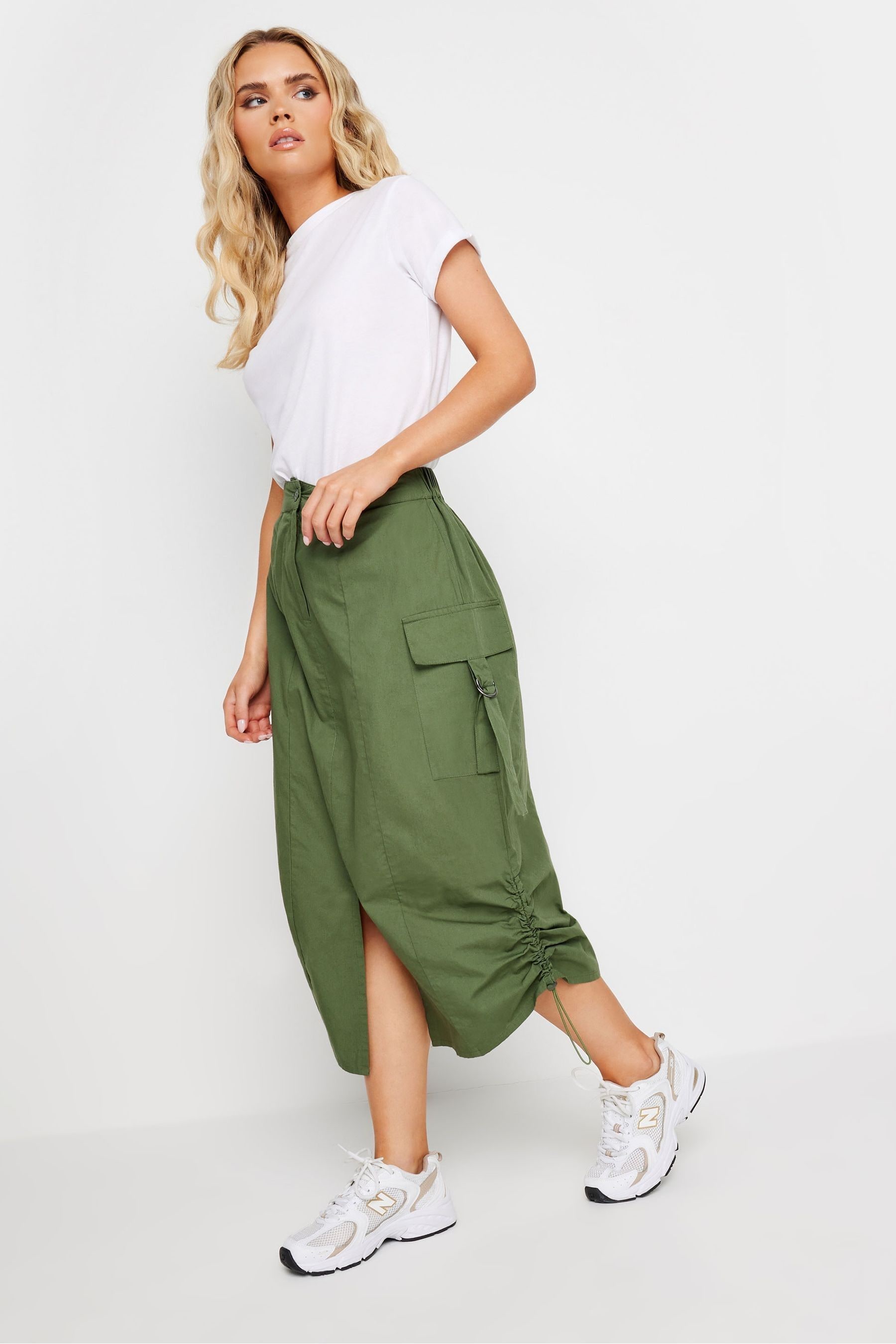 Buy PixieGirl Petite Green 100 Cotton Cargo Ruched Midi Skirt from the Next UK online shop