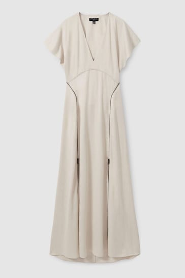 Reiss Ivory Leena Atelier Zipped Cady Maxi Fine Dress with Virgin Wool