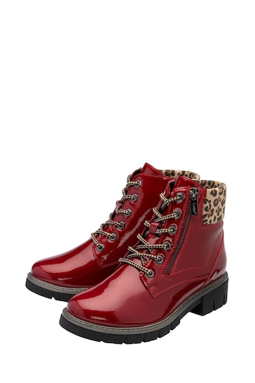 Lotus Red Patent Ankle Boots