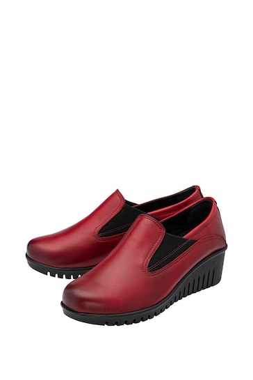 Lotus Red Leather Slip-On Wedge Shoes