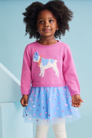 Hatley Pink French Bulldog Drop Waist Jumper Dress