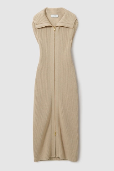 Florere Chunky Wool Blend Midi Sand Dress