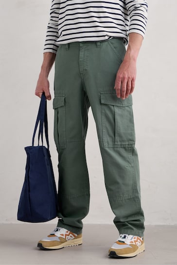 Seasalt Cornwall Green Mens Launchman Cotton Cargo Closed Trousers