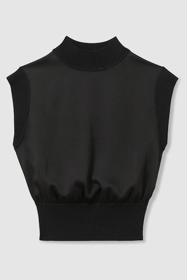 Florere Hybrid Satin Knit Cropped Black Vest