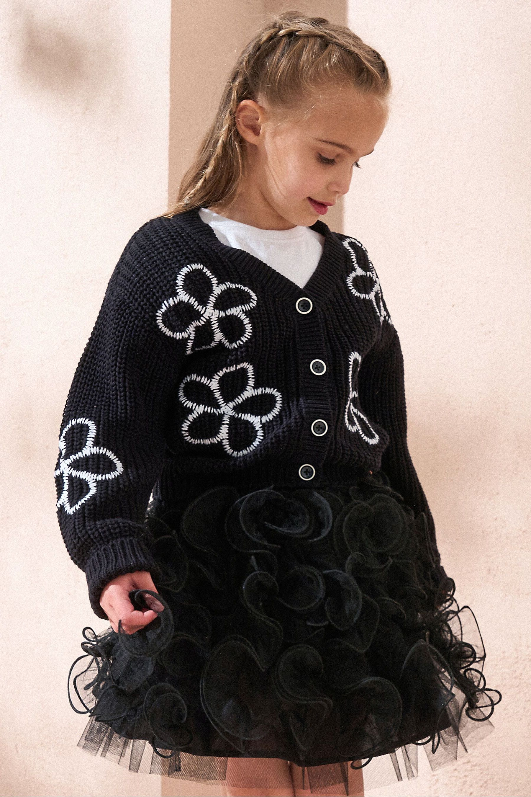 Angel Rocket Black Bonnie Flower Cardigan