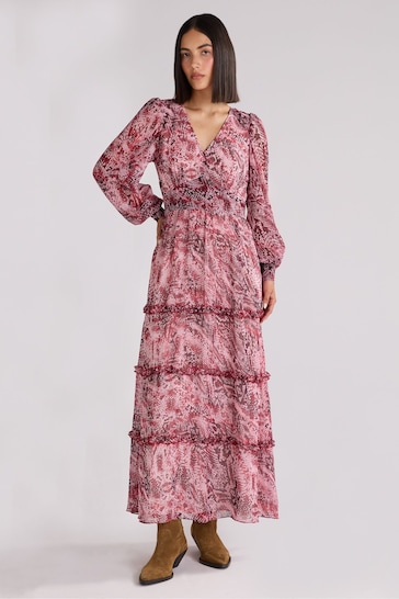 Ro&Zo Pink Snake Print Frill Detail Maxi Dress