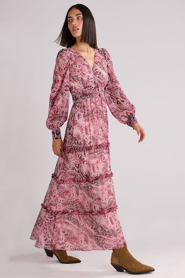 Ro&Zo Pink Snake Print Frill Detail Maxi Dress